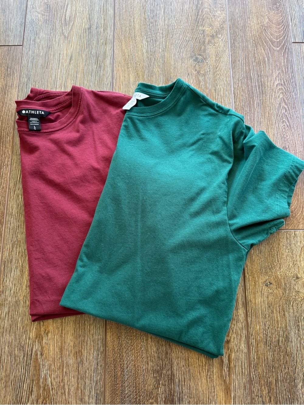 Athleta True Cotton Burgundy and Forest Green Crewneck Tee